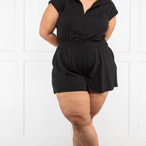 Rae Mode Quarter zip short sleeve romper-Black NWT!